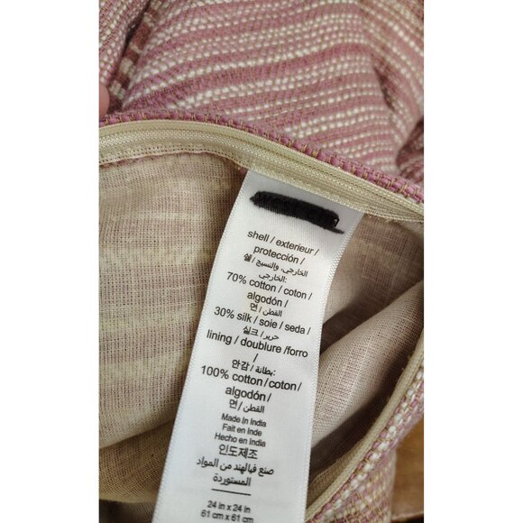 2 West Elm Pink Cream Stripe Throw Pillow Covers, Zip, 23" Square Silk Cotton - Picture 4 of 4